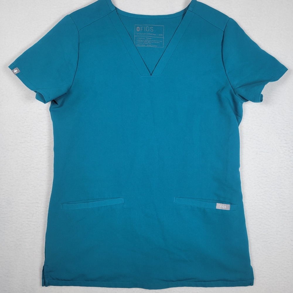 FIGS Casma 3 Pocket V-Neck Scrub Top Teal Blue Women XXS FW1100‎